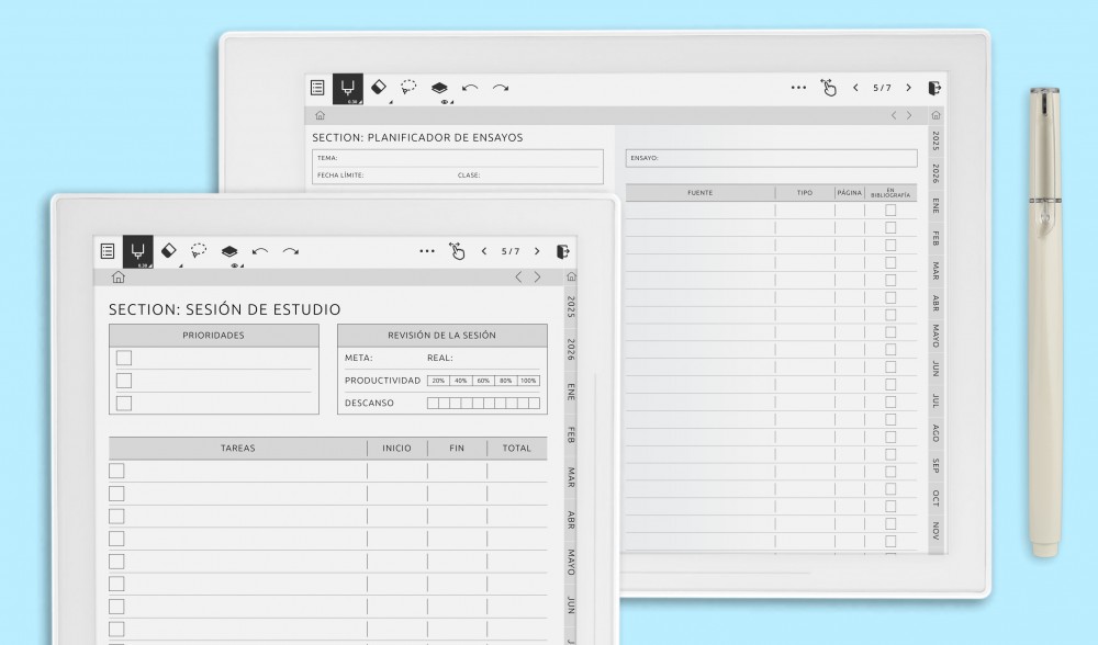 Planificadores Estudiantiles para Supernote