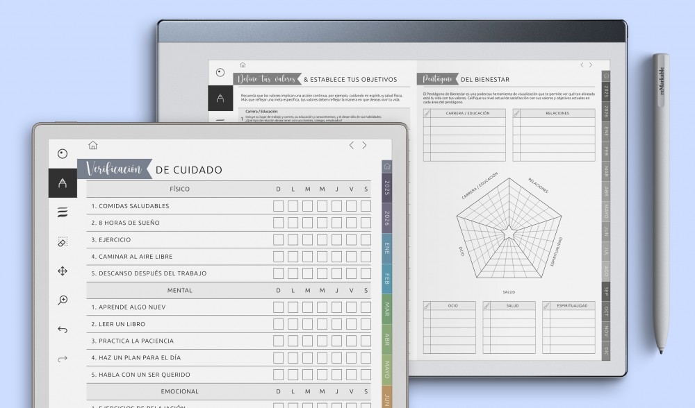 Planificadores y Plantillas de Bienestar para reMarkable