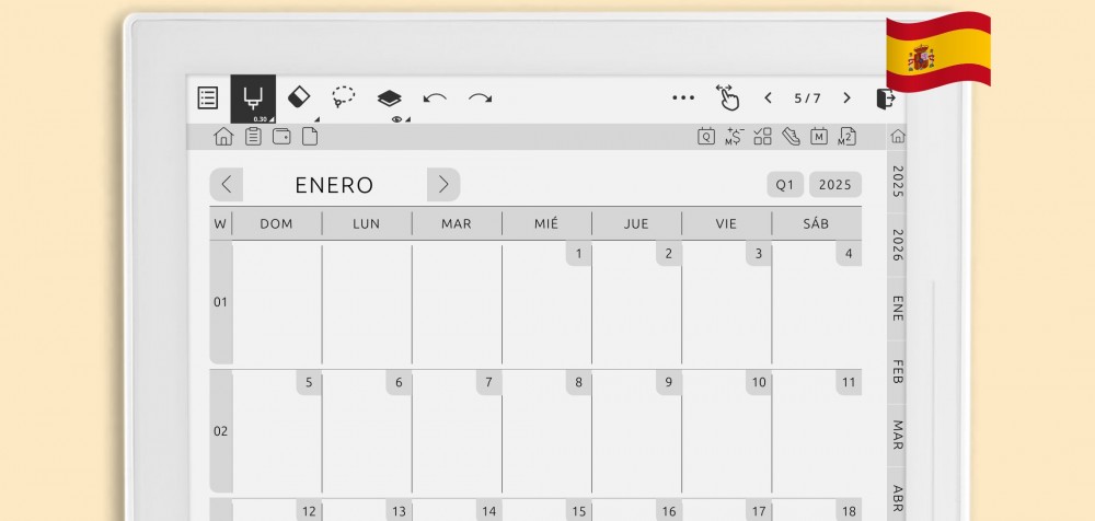 Calendario mensual Supernote (5 años) yy - yy+5