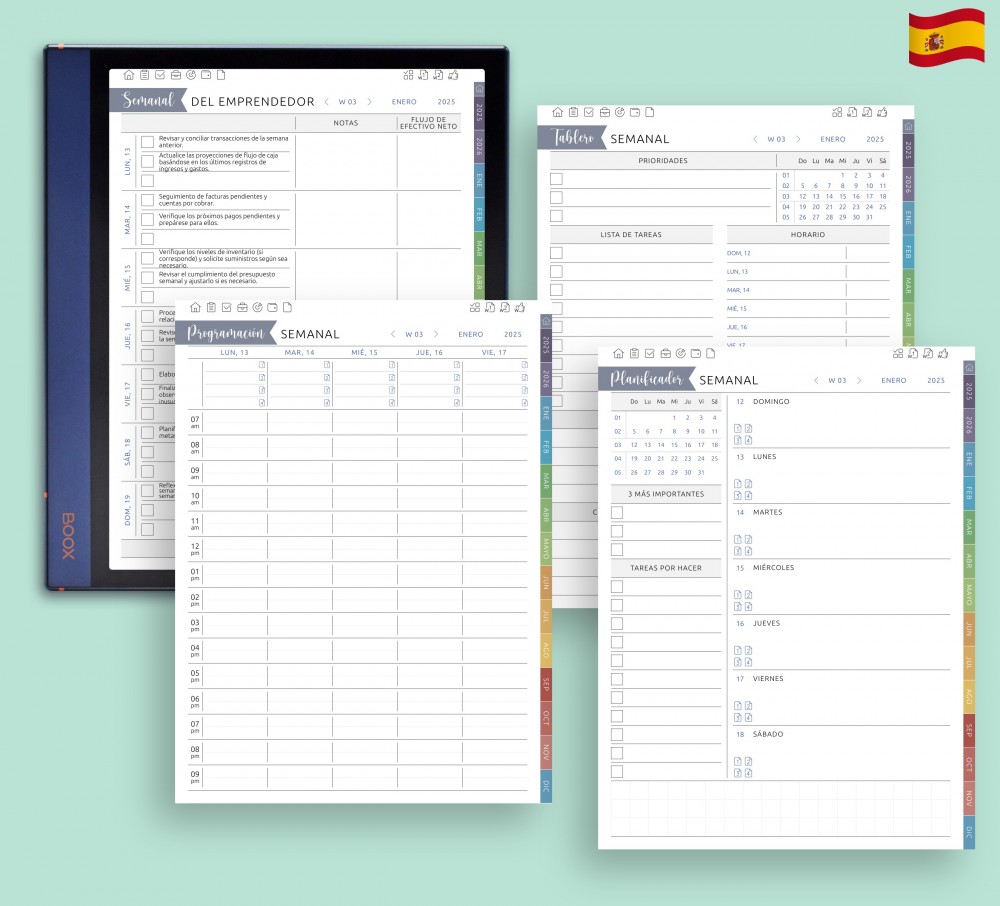 Plantillas de planificación semanal para Onyx Boox for Boox Note Planner Plantillas de planificación semanal para Onyx Boox Template for Boox Note