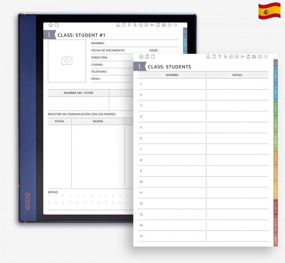 👥 Gestiona 10 secciones de clase con información vinculada de los alumnos Template for Boox Note