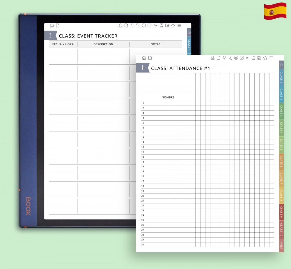 ✅ Registra la asistencia y los acontecimientos del aula Template for Boox Note