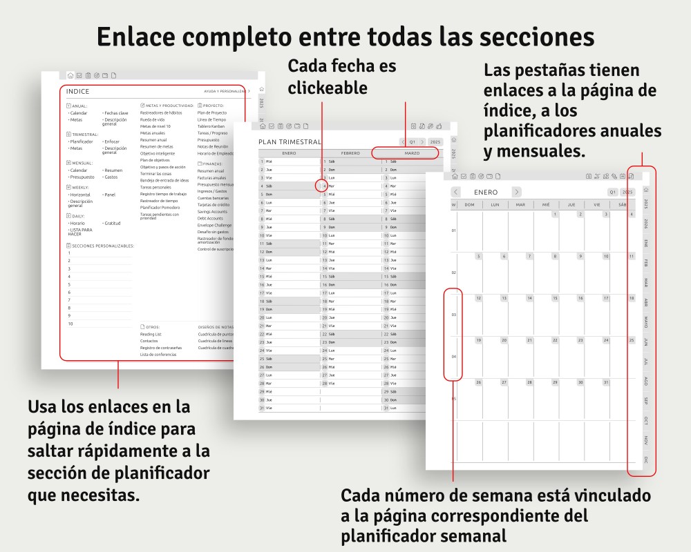 Navegue fácilmente con una estructura hipervinculada for Supernote Planner Navegue fácilmente con una estructura hipervinculada Template for Supernote