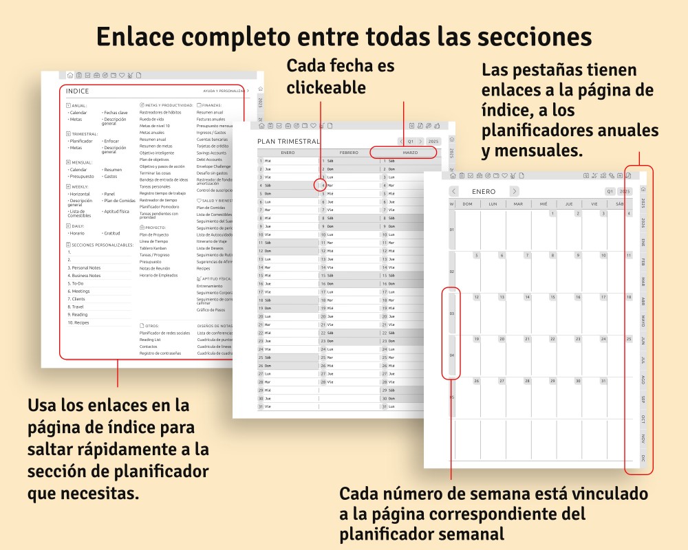 Navegación fluida: organiza tu agenda con hipervínculos inteligente for Supernote Planner Navegación fluida: organiza tu agenda con hipervínculos inteligente Template for Supernote