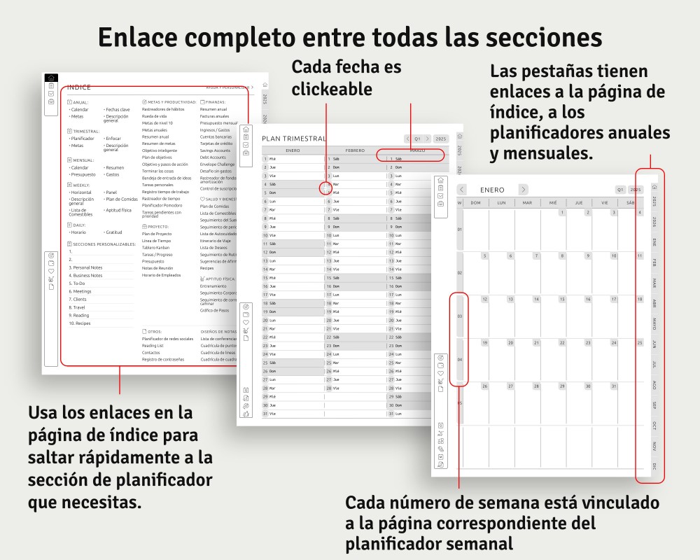 Acceso rápido y navegación fluida: experimenta el planificador hipervinculado for Kindle Scribe Acceso rápido y navegación fluida: experimenta el planificador hipervinculado for Kindle Scribe