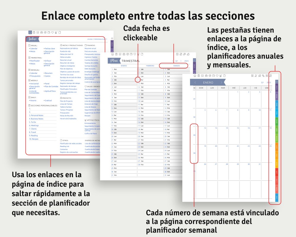 Navegación sin esfuerzo: explore el planificador con hipervínculos for Boox Note Planner Navegación sin esfuerzo: explore el planificador con hipervínculos Template for Boox Note