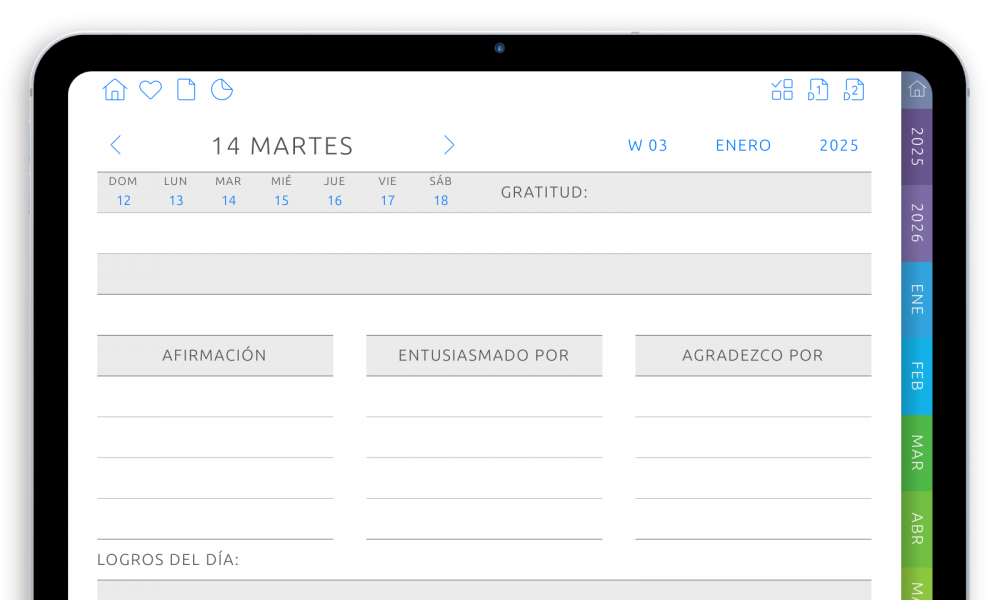 Cool Daily Gratitude Digital Planner in Dark Theme
