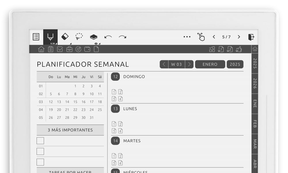 Planificador semanal para Supernote