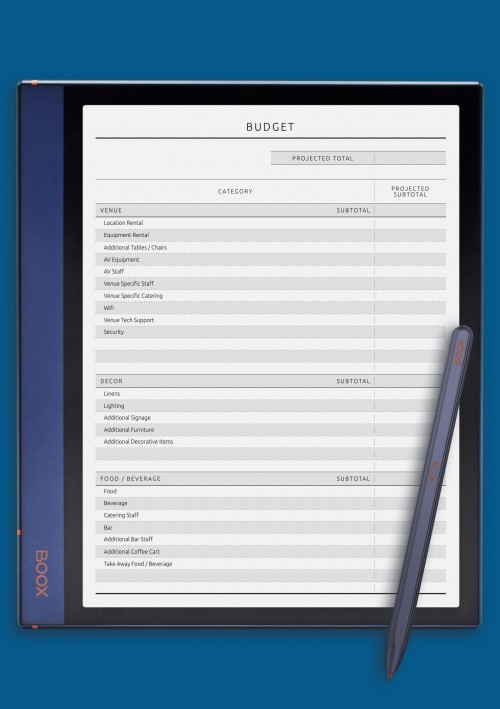 Party Budget Template - Original Style for BOOX Note