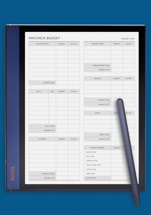 Paycheck Budget Template for BOOX Note