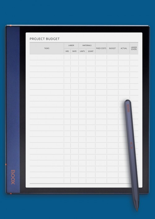 BOOX Note Project Budget Template