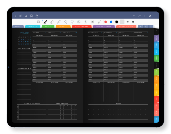 Cool Digital Student Planner in Dark Theme