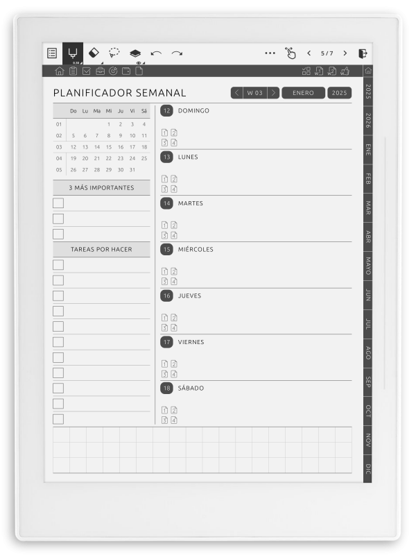 Planificador semanal para Supernote